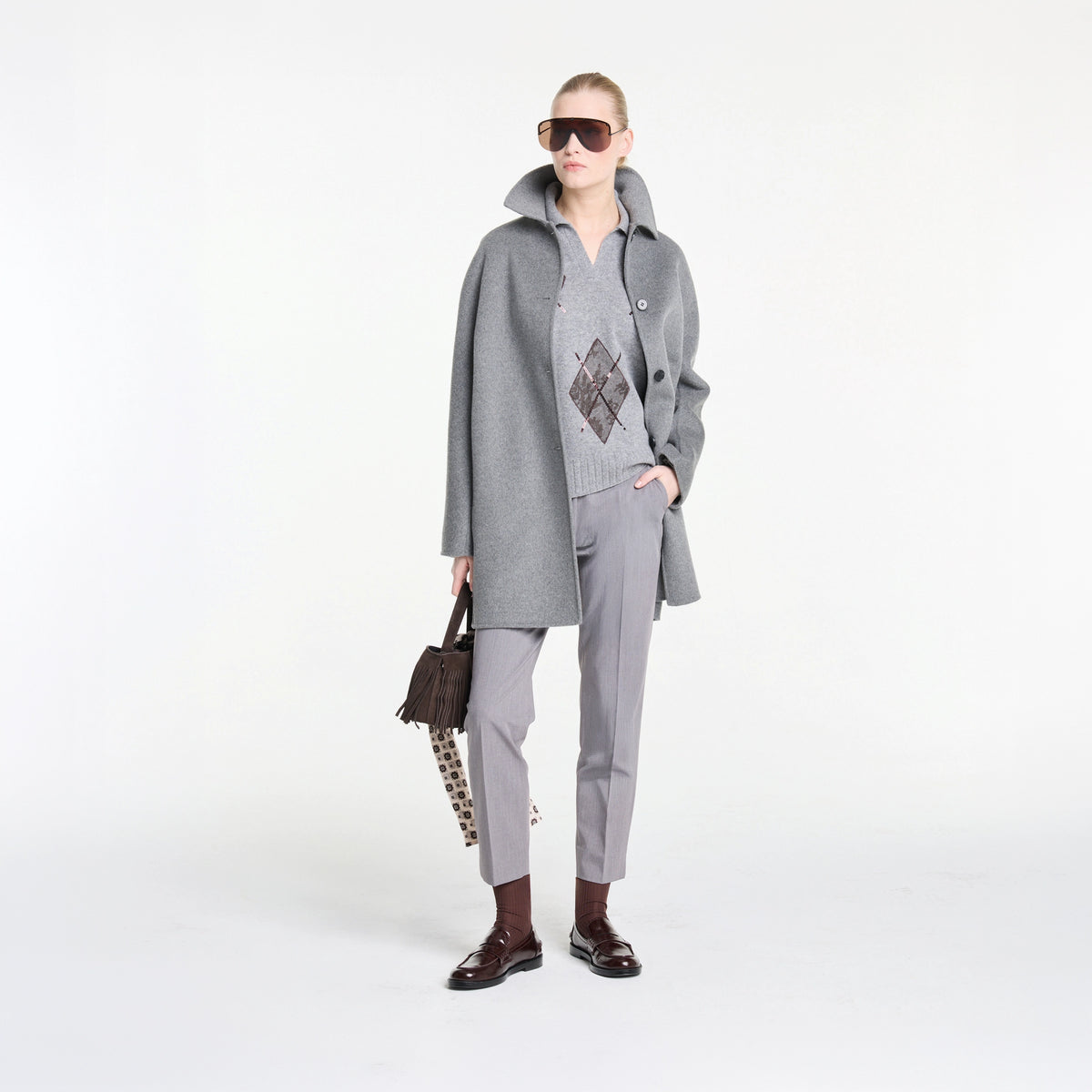 Maglia a quadri con paillettes - grigio