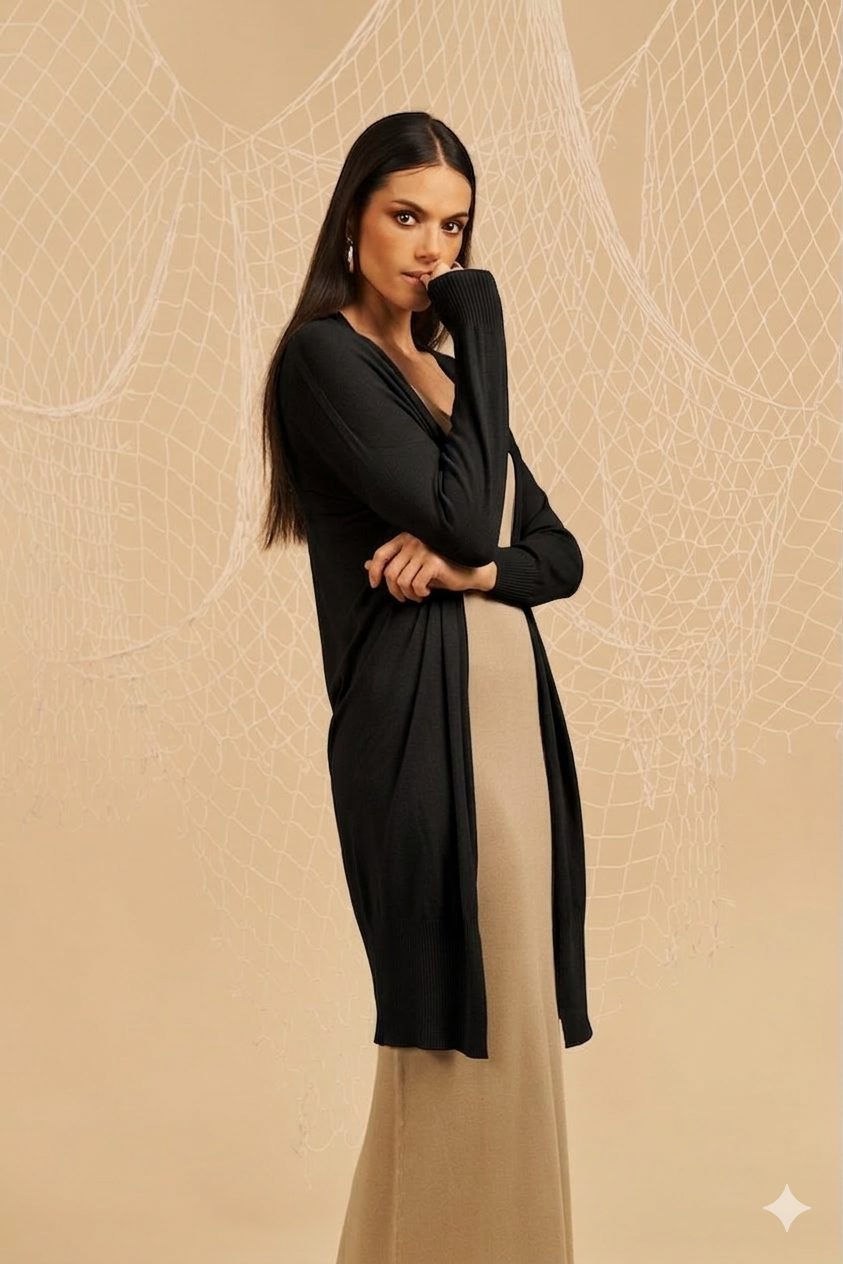Cardigan lungo in viscosa - nero