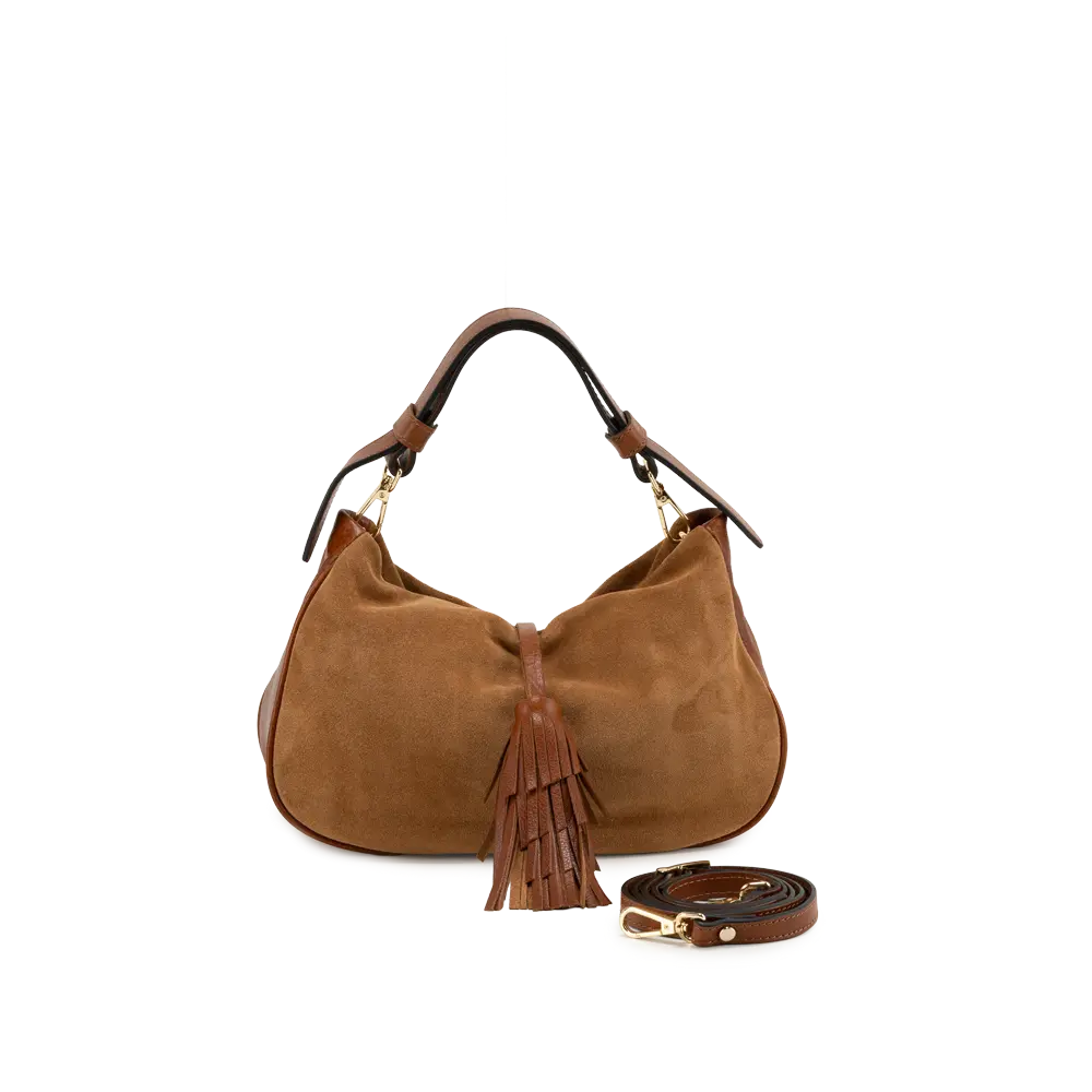 Borsa a spalla con tracolla aggiuntiva regolabile - cuoio