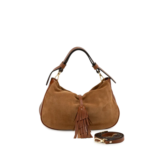 Borsa a spalla con tracolla aggiuntiva regolabile - cuoio