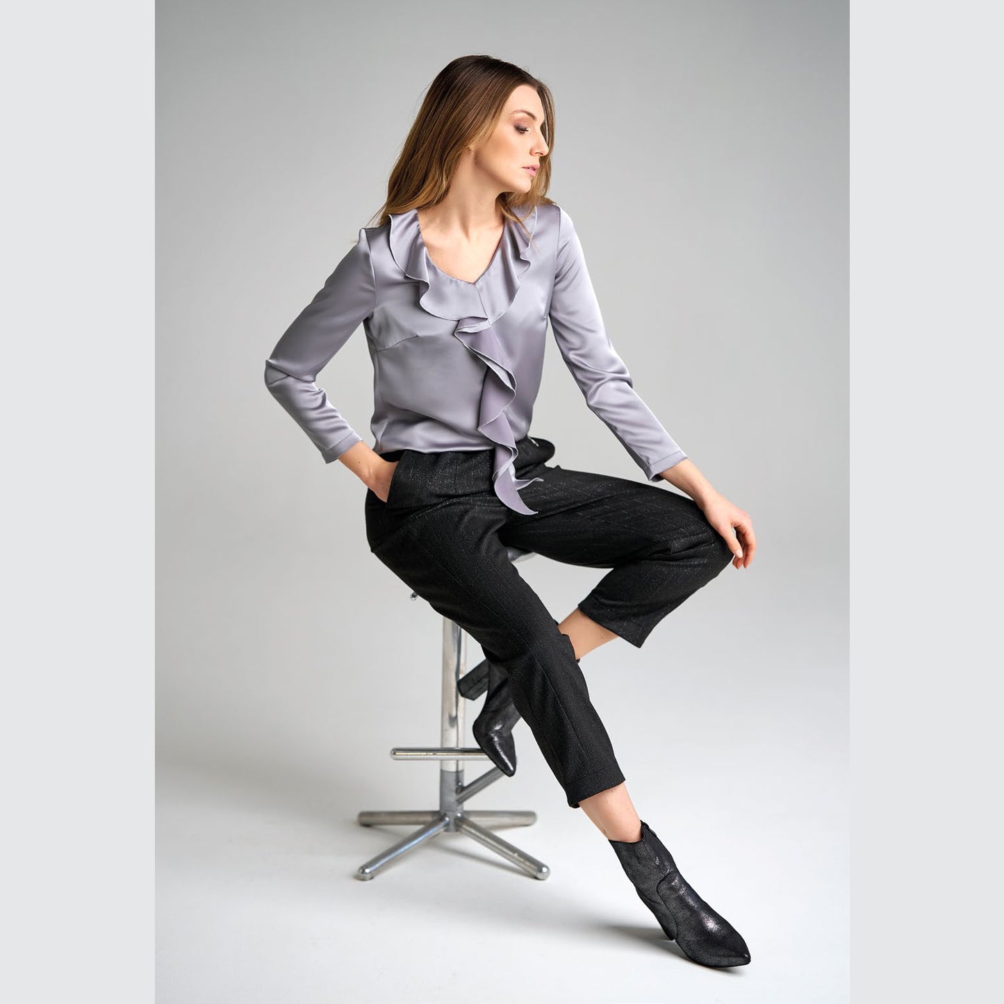 Pantaloni gessato nero