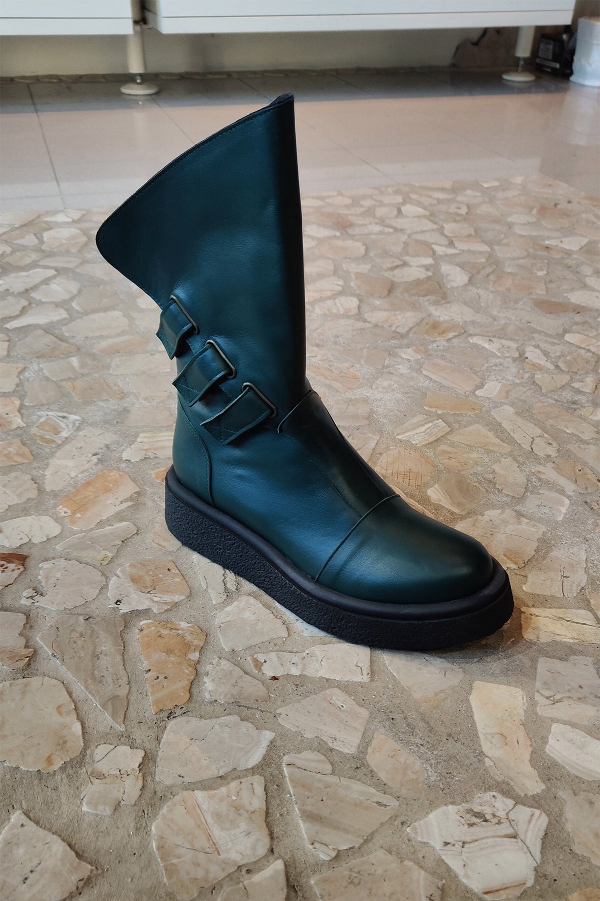 Tronchetto pelle verde con para - Alexia