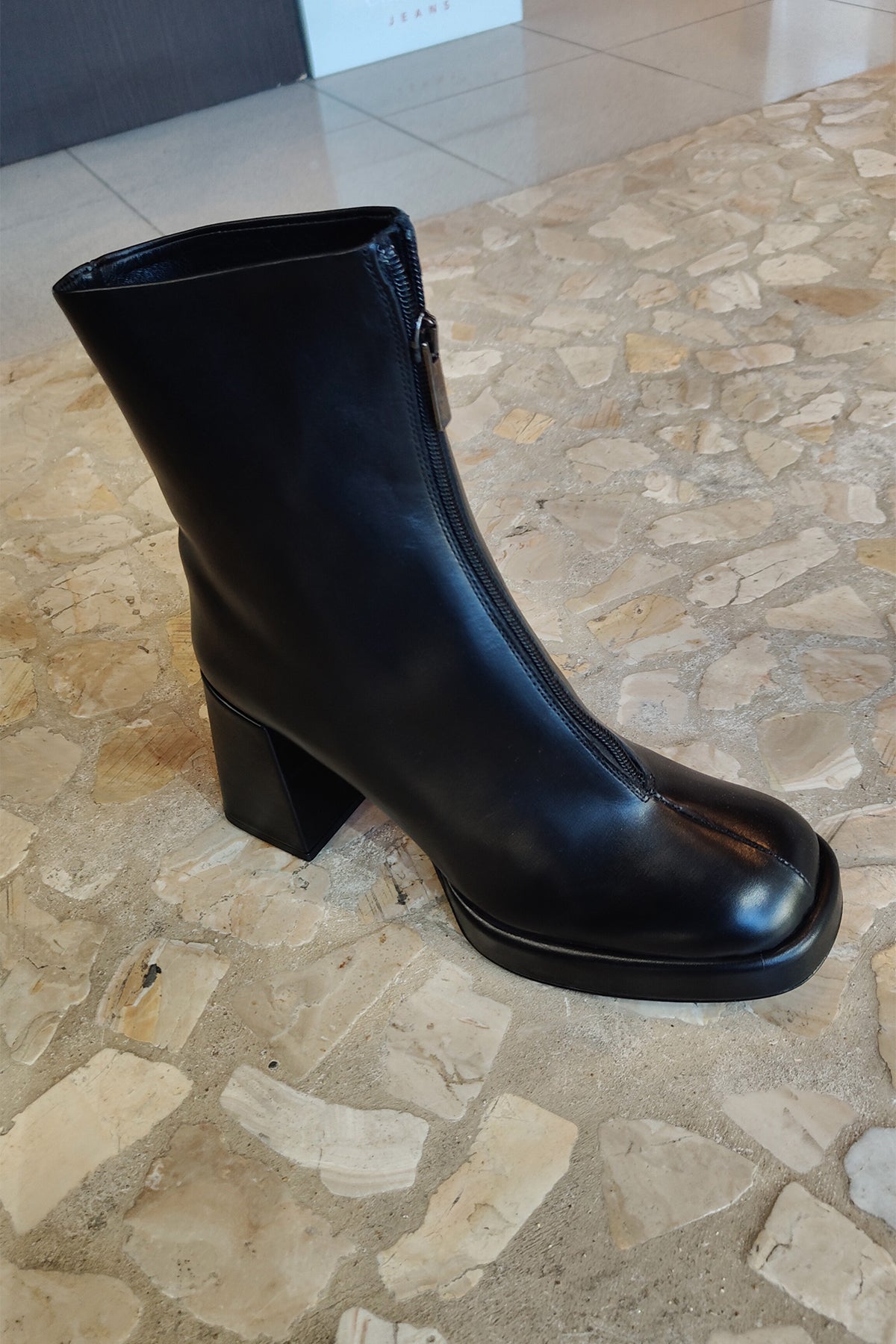 Tronchetto nappa nero plateau - Anna