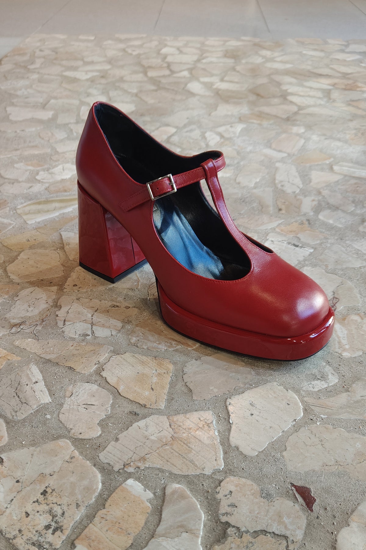 Décolleté plateau nappa rossa e vernice - Oriana