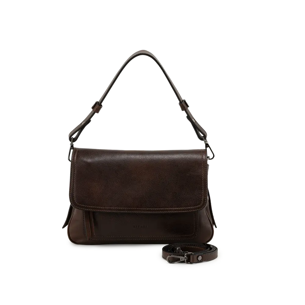 Borsa a spalla con tracolla aggiuntiva regolabile - marrone