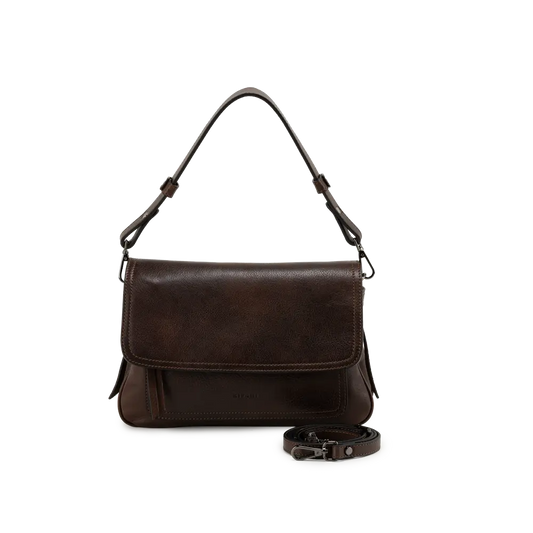 Borsa a spalla con tracolla aggiuntiva regolabile - marrone