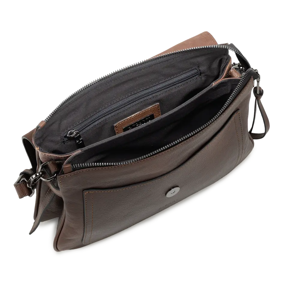 Borsa a spalla con tracolla aggiuntiva regolabile - marrone