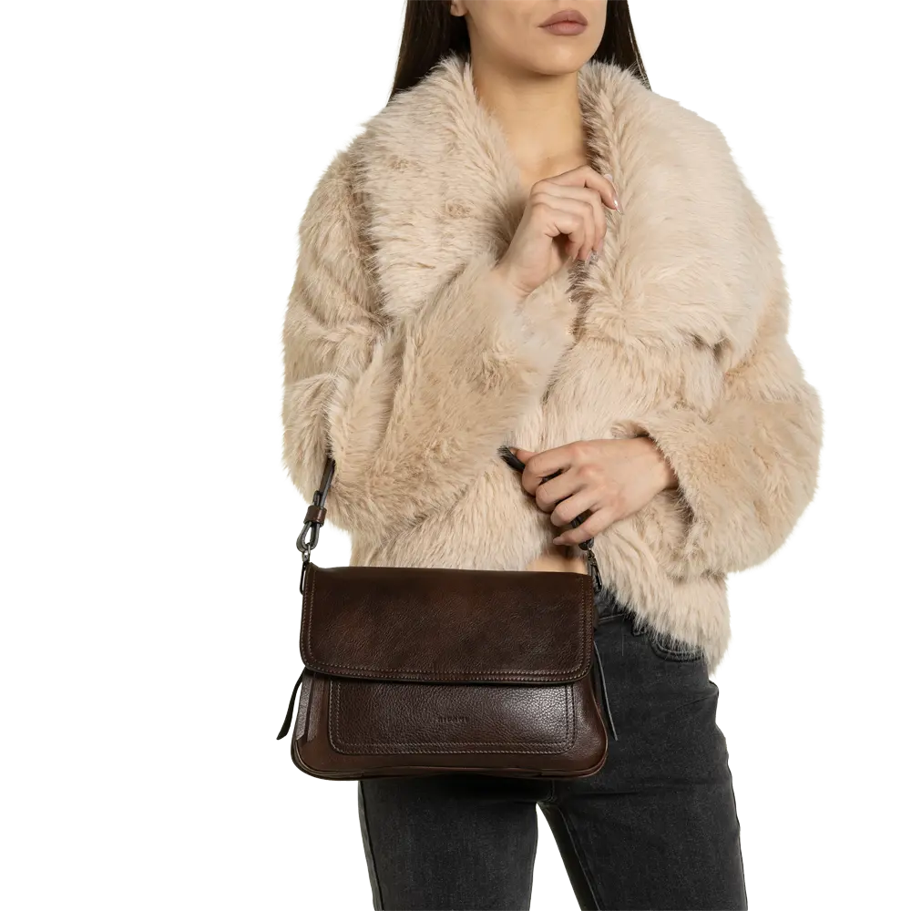 Borsa a spalla con tracolla aggiuntiva regolabile - marrone
