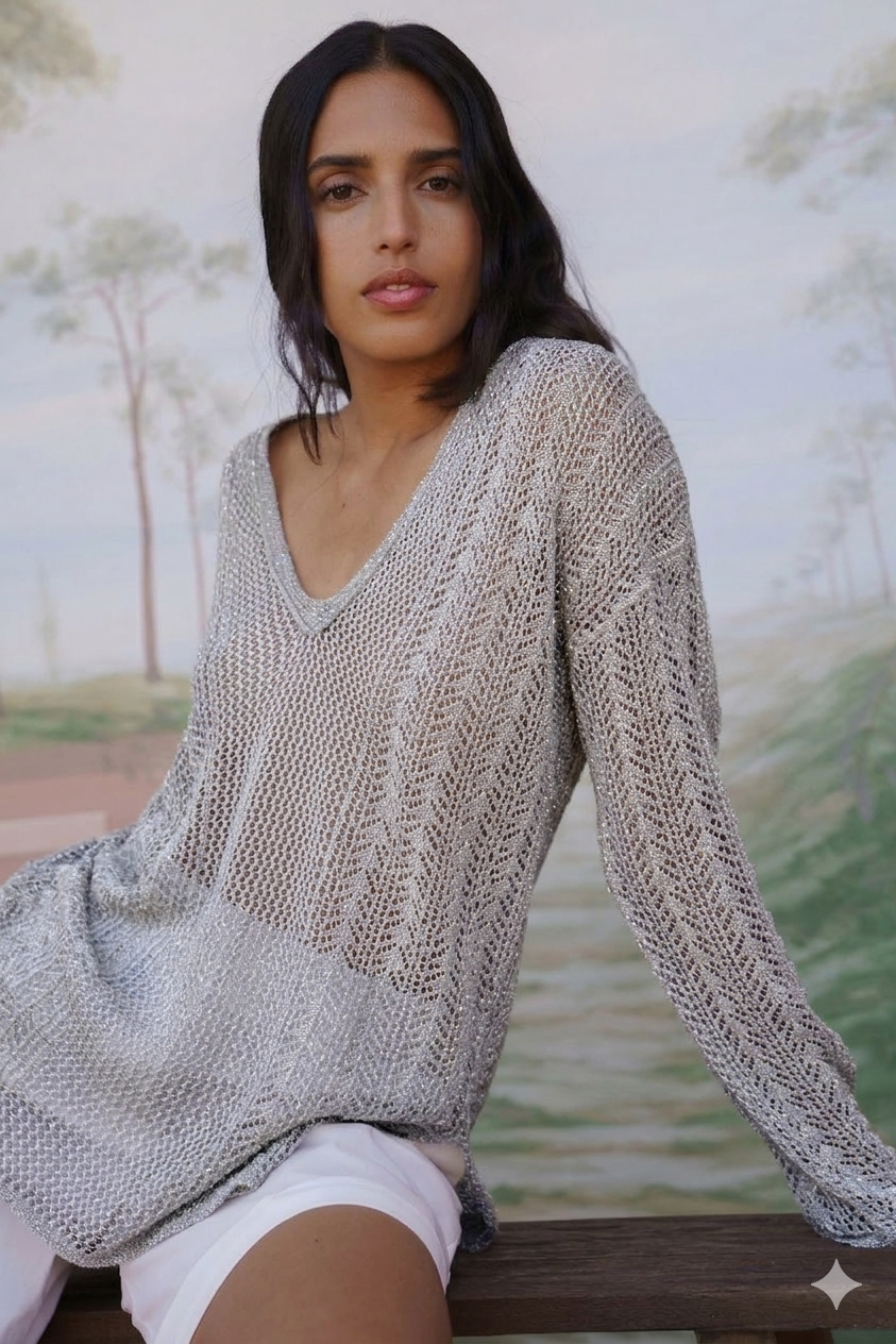Pullover a V - grigio