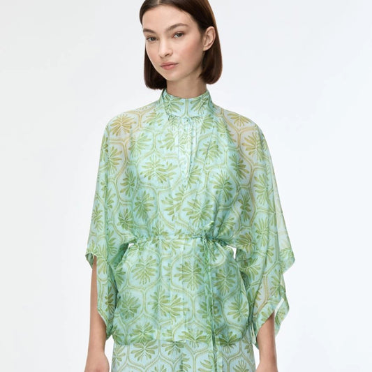 BLUSA AMPIA IN MISTO SETA Acquamarina