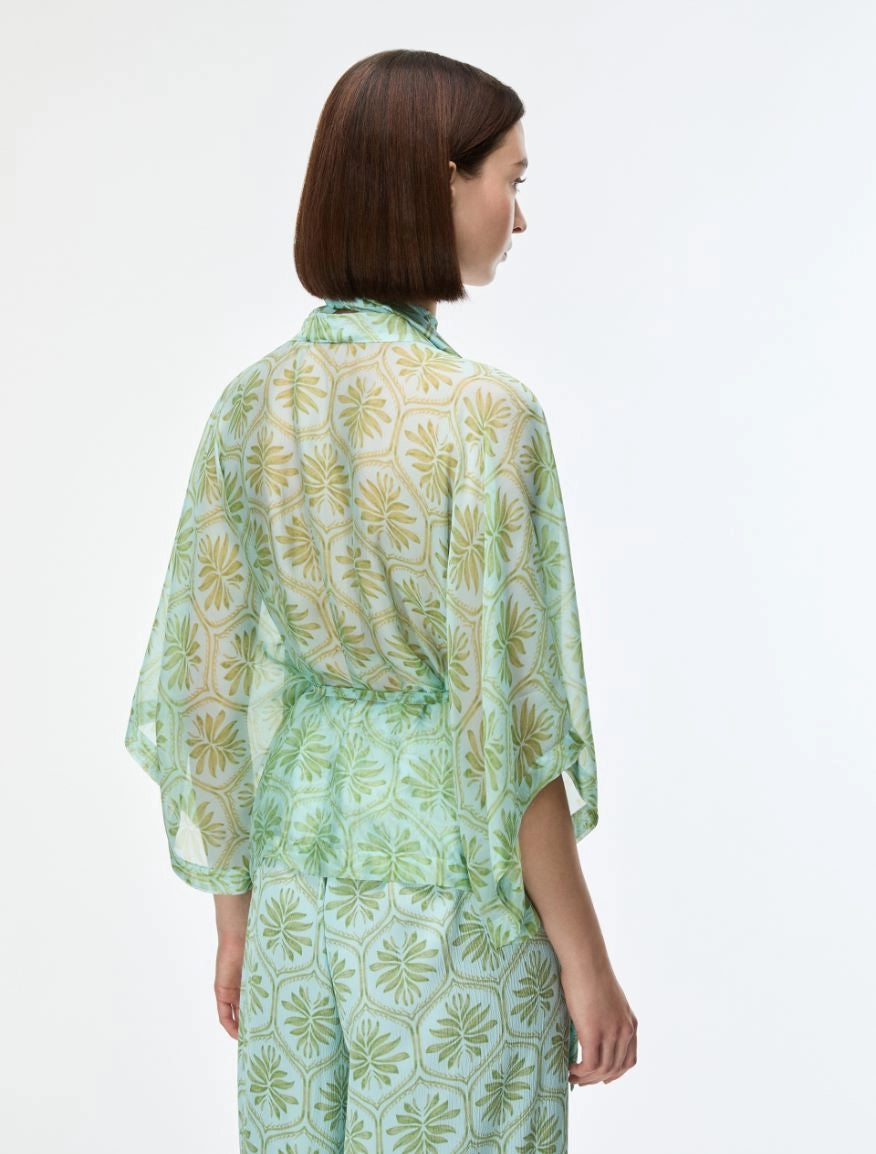 BLUSA AMPIA IN MISTO SETA Acquamarina