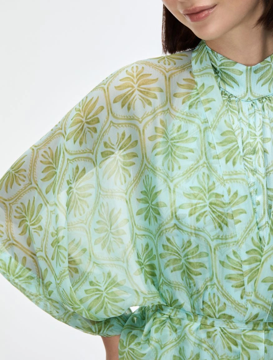 BLUSA AMPIA IN MISTO SETA Acquamarina