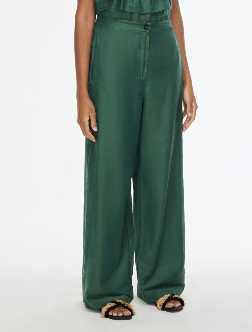 PANTALONI IN MUSSOLA MISTO SETA Verde