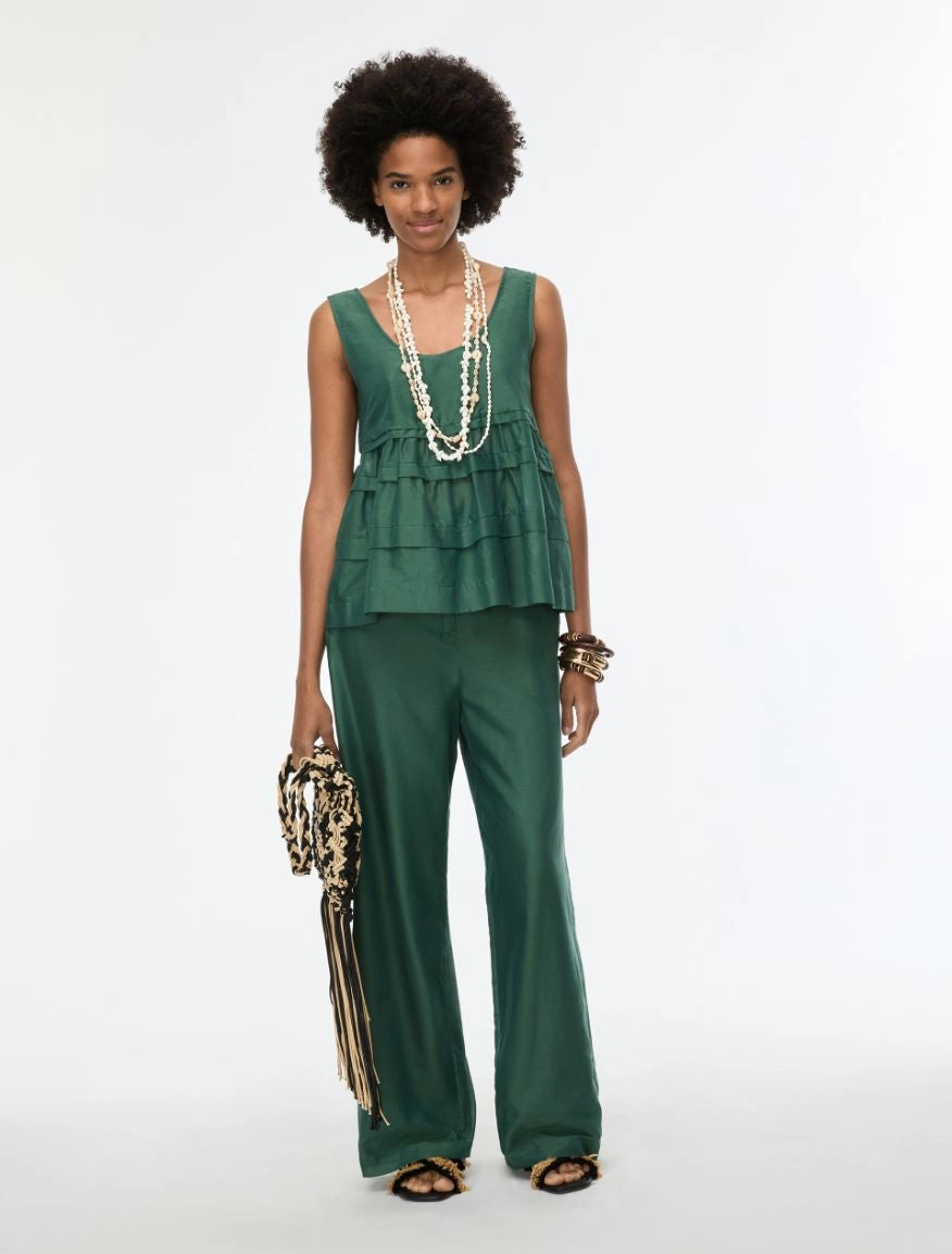 PANTALONI IN MUSSOLA MISTO SETA Verde
