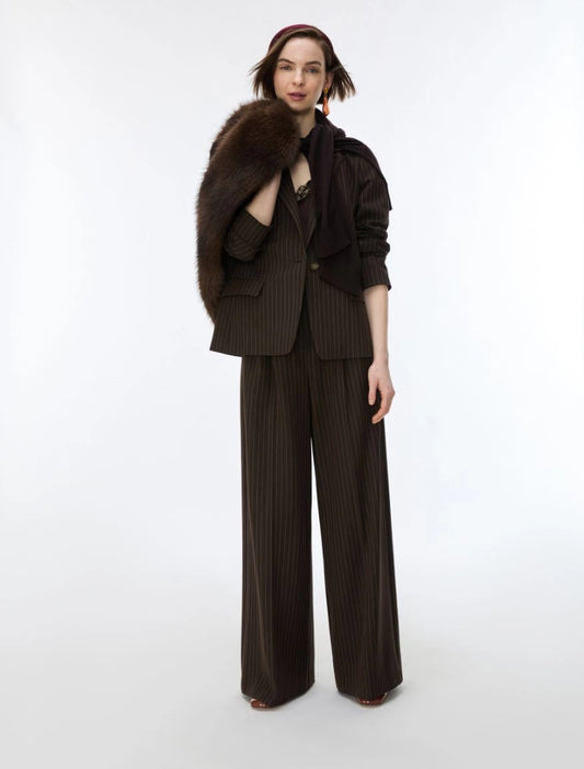 PANTALONI WIDE LEG CON PINCES Marrone