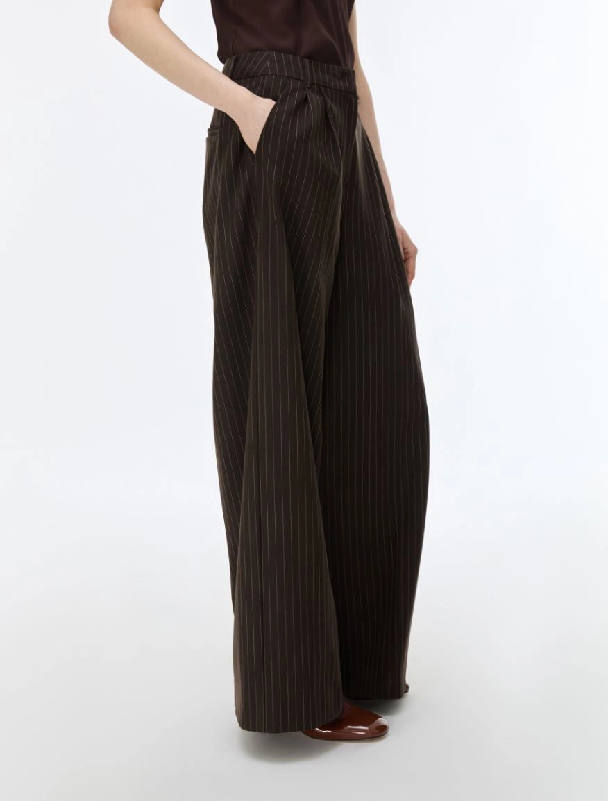 PANTALONI WIDE LEG CON PINCES Marrone