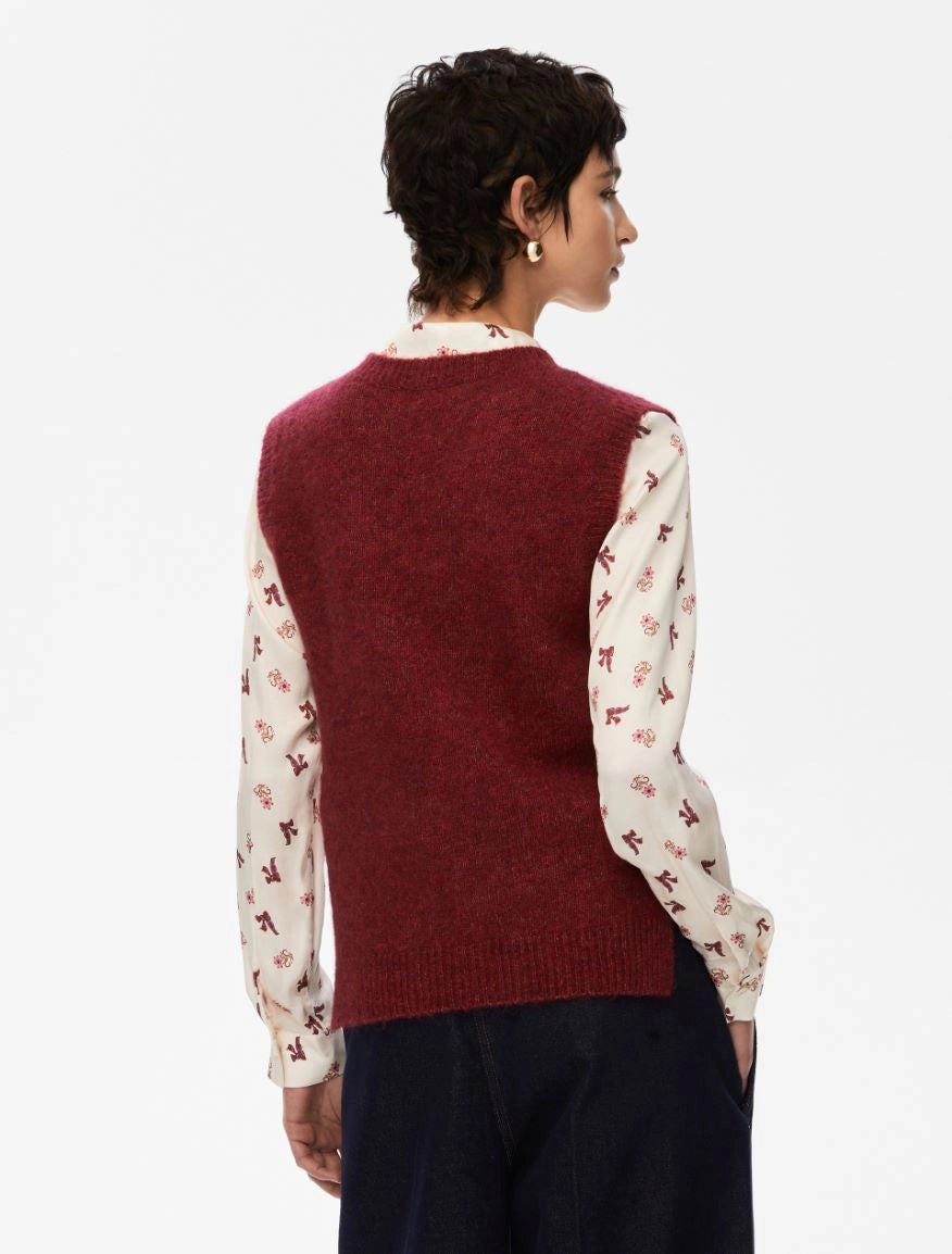 GILET MISTO ALPACA Bordeaux