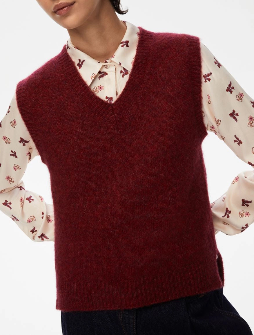 GILET MISTO ALPACA Bordeaux