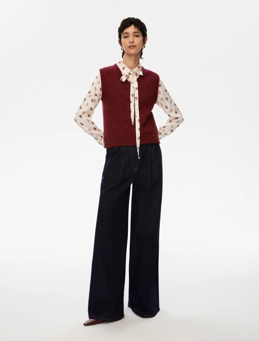 GILET MISTO ALPACA Bordeaux