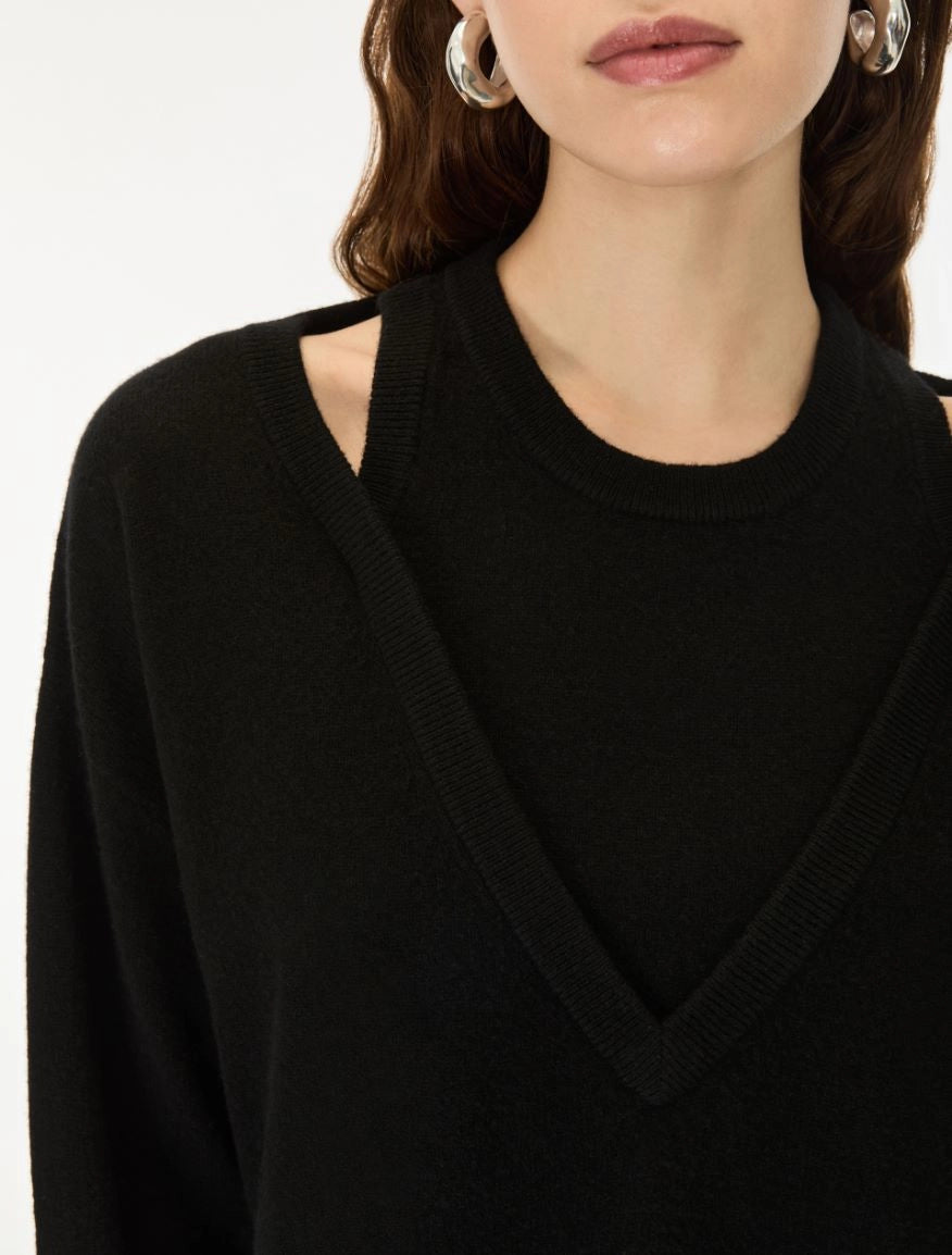 MAGLIA DOPPIO SCOLLO Nero