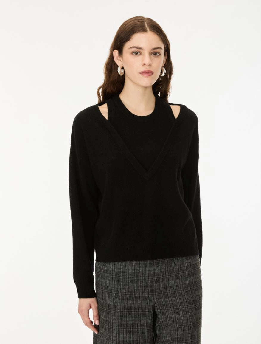 MAGLIA DOPPIO SCOLLO Nero