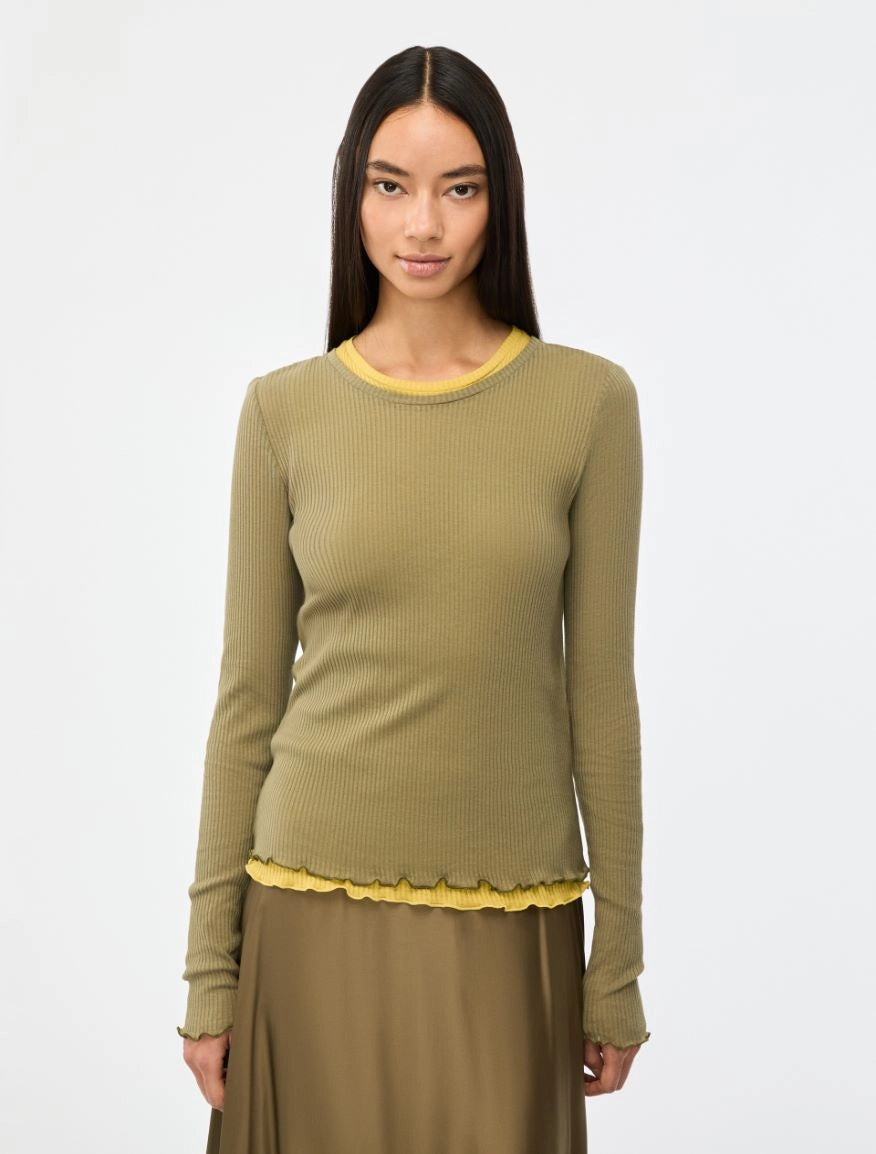 T-SHIRT EFFETTO LAYERING Oliva