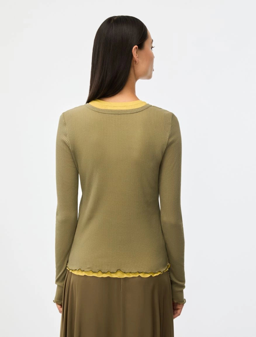 T-SHIRT EFFETTO LAYERING Oliva