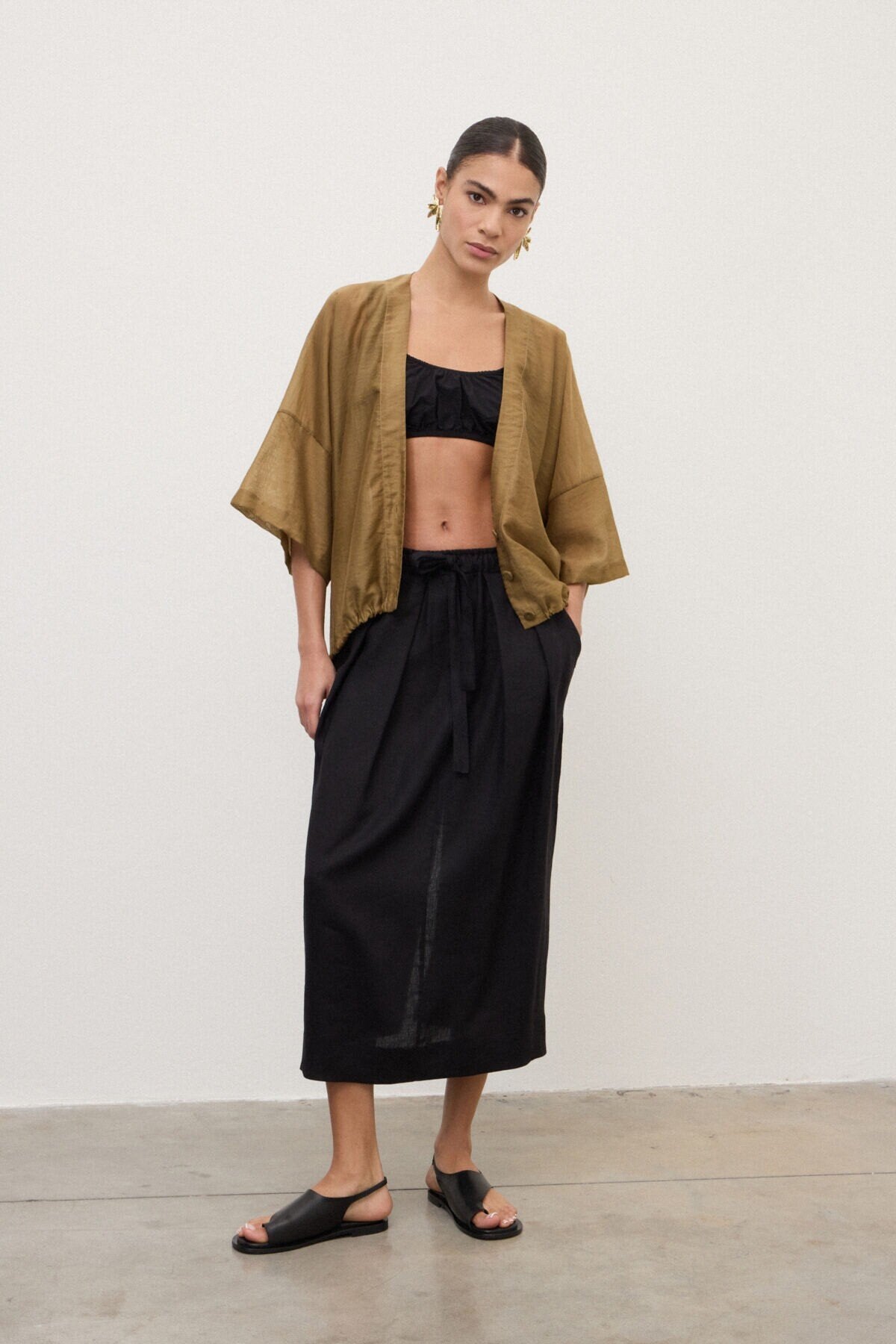 Kimono corto in misto lino