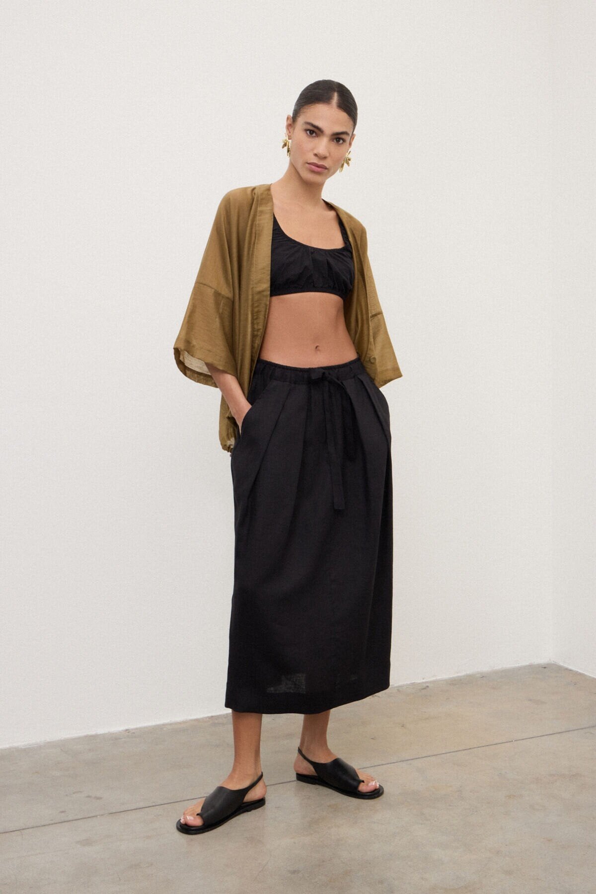 Kimono corto in misto lino