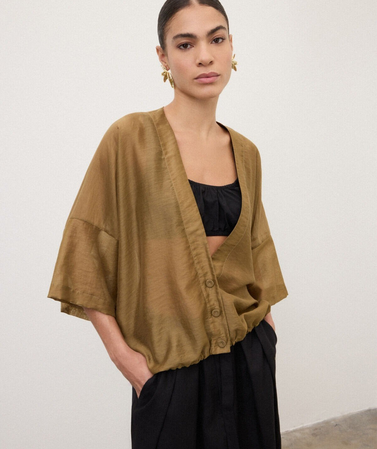 Kimono corto in misto lino