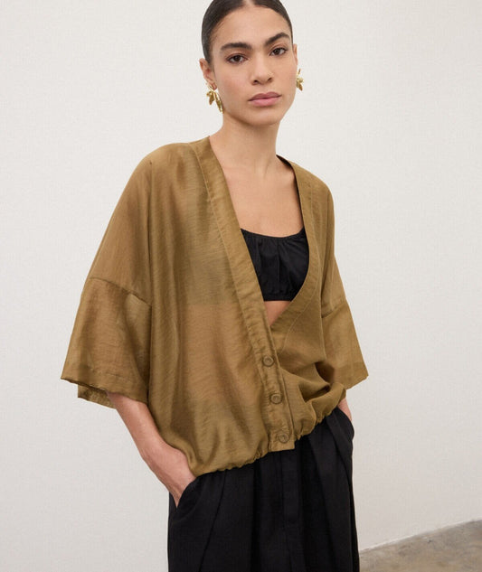 Kimono corto in misto lino