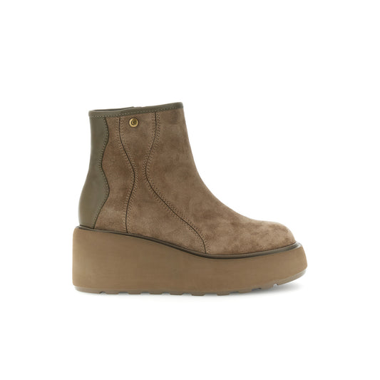 Tronchetti con zeppa in pelle scamosciata e pelle - Taupe