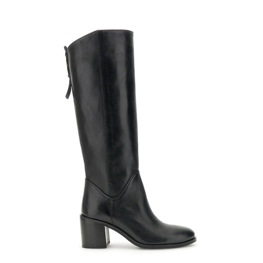 Stivali in pelle con accessorio sul retro - Nero