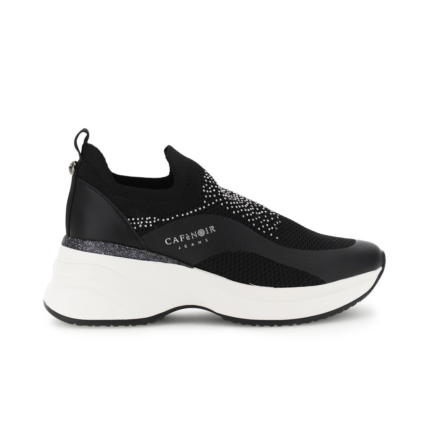Running slip-on in tessuto elasticizzato e strass nero