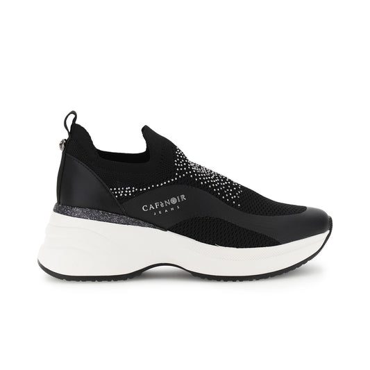 Running slip-on in tessuto elasticizzato e strass nero