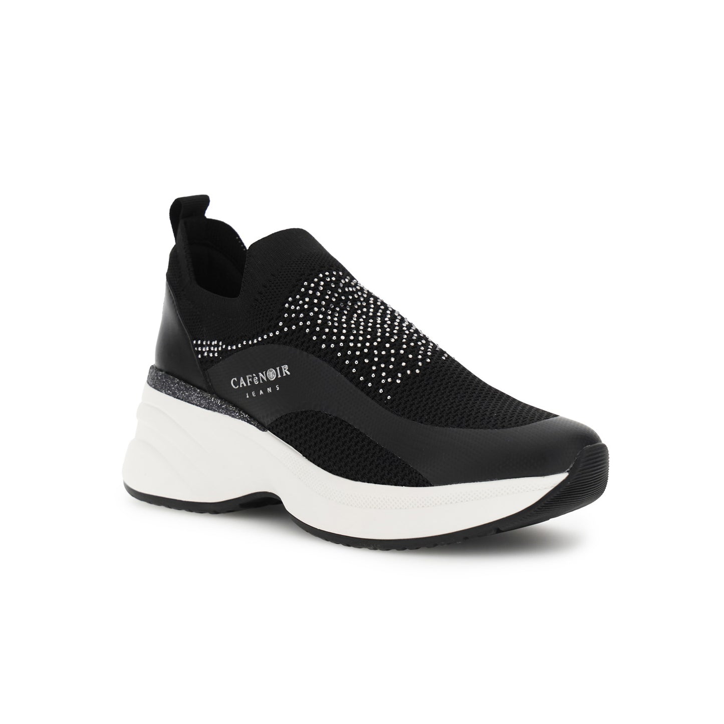 Running slip-on in tessuto elasticizzato e strass nero