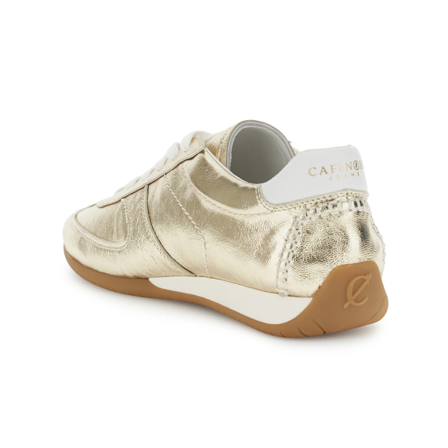 Running allacciate in pelle laminata platino