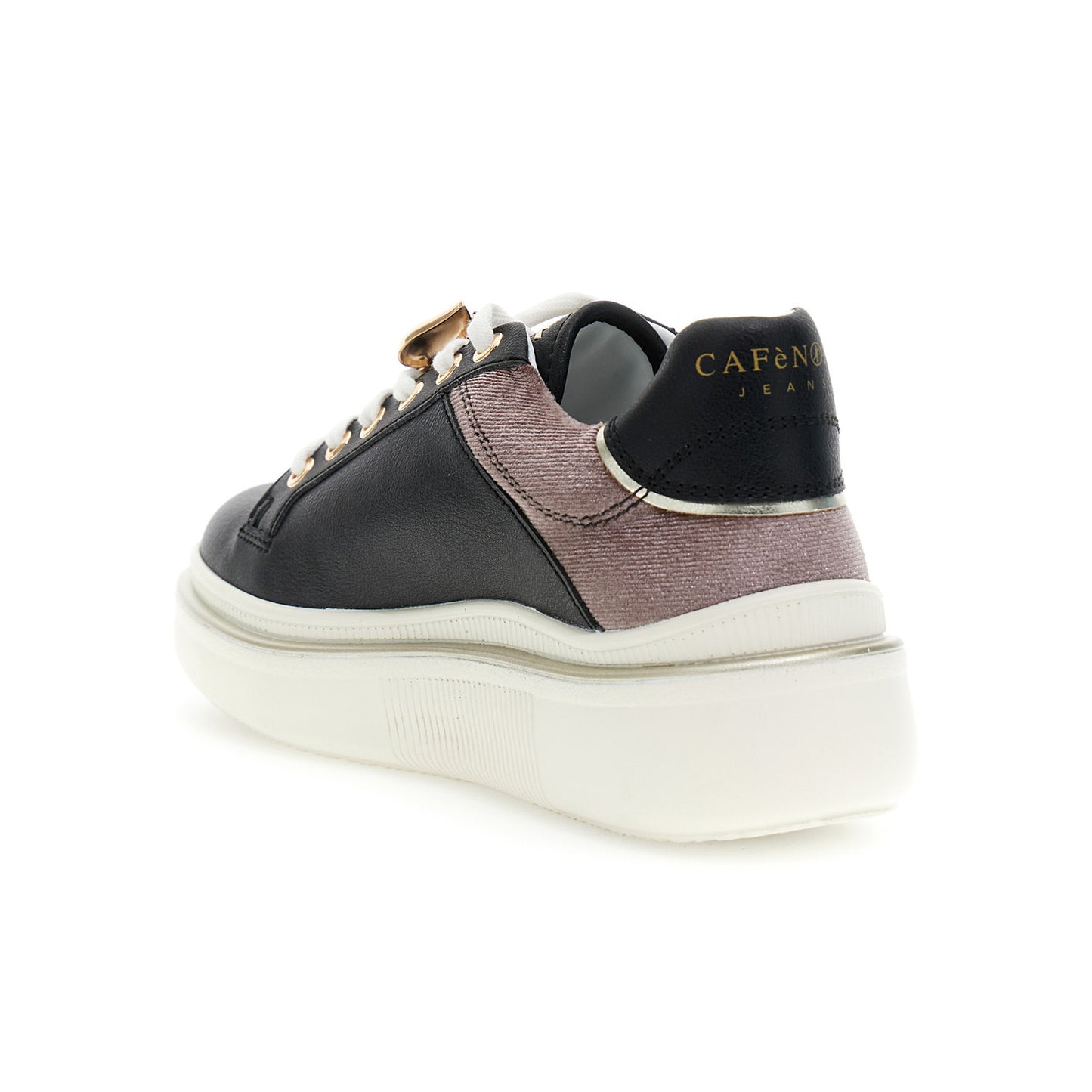 Sneakers allacciata in pelle rivestita con inserto in velluto
