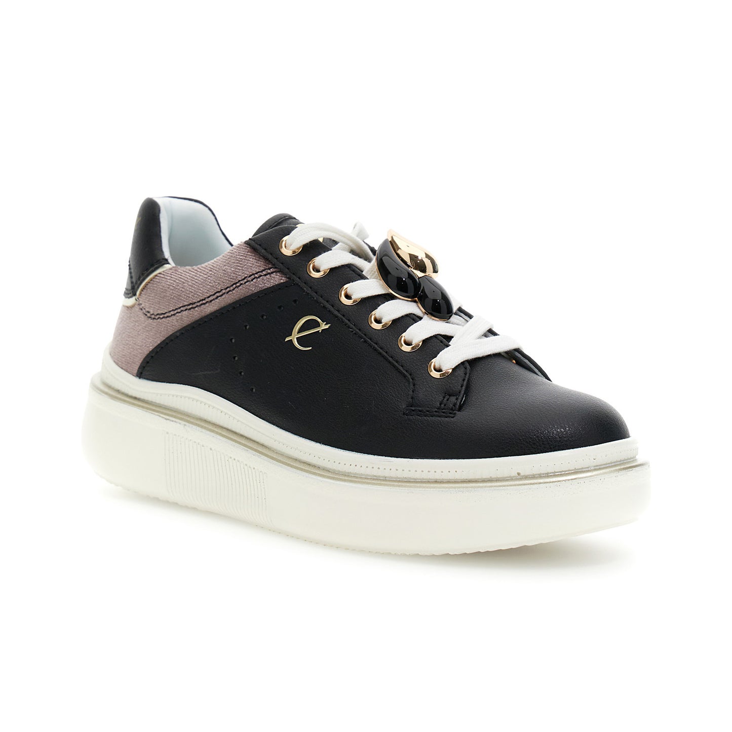 Sneakers allacciata in pelle rivestita con inserto in velluto