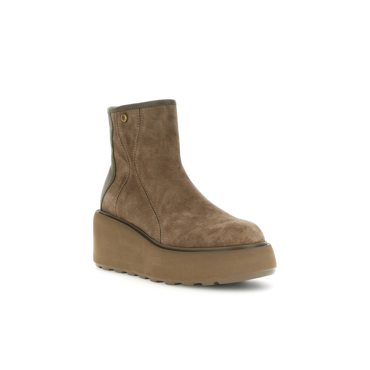 Tronchetti con zeppa in pelle scamosciata e pelle - Taupe