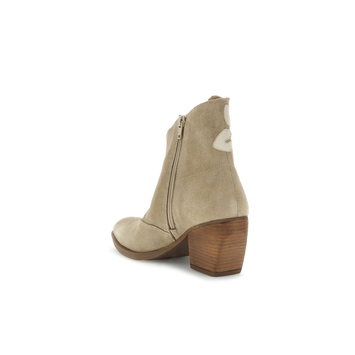 Tronchetto in pelle scamosciata traforata con fiori beige