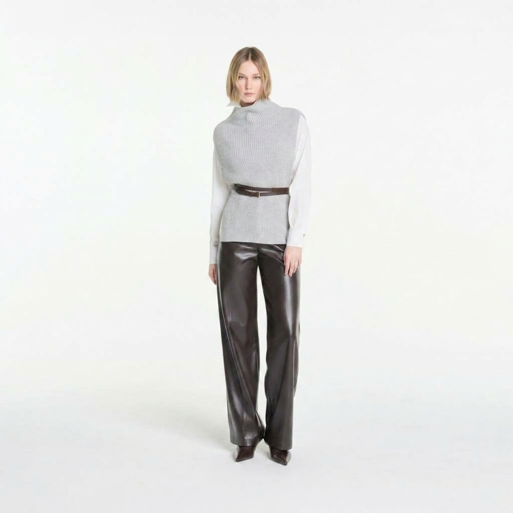 Gilet in maglia a coste grigio