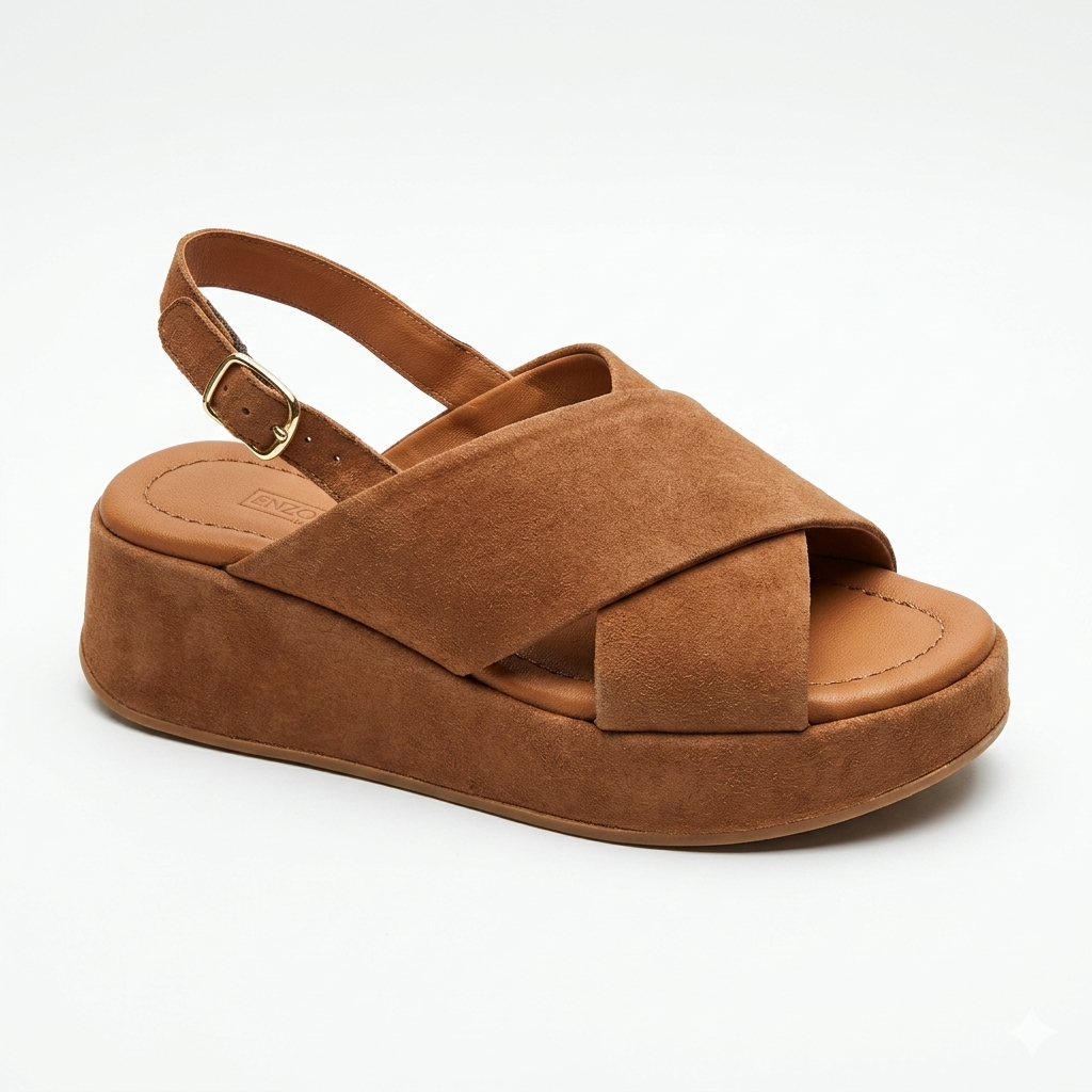 Sandalo fascia incrocio zeppa bassa in pelle suede
