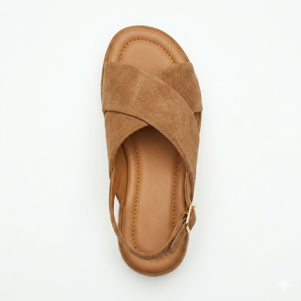 Sandalo fascia incrocio zeppa bassa in pelle suede