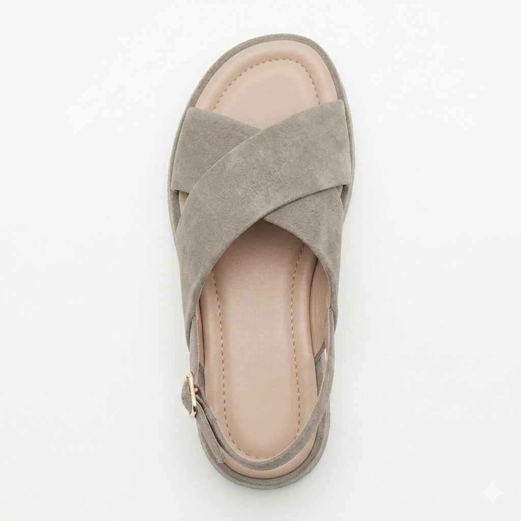 Sandalo fascia incrocio zeppa bassa in pelle suede