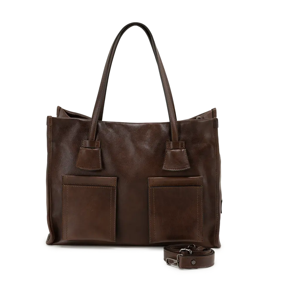 Borsa shopping con tracolla aggiuntiva regolabile - marrone