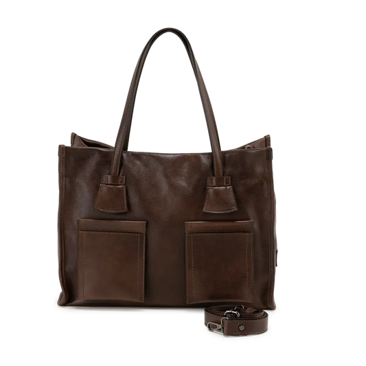 Borsa shopping con tracolla aggiuntiva regolabile - marrone