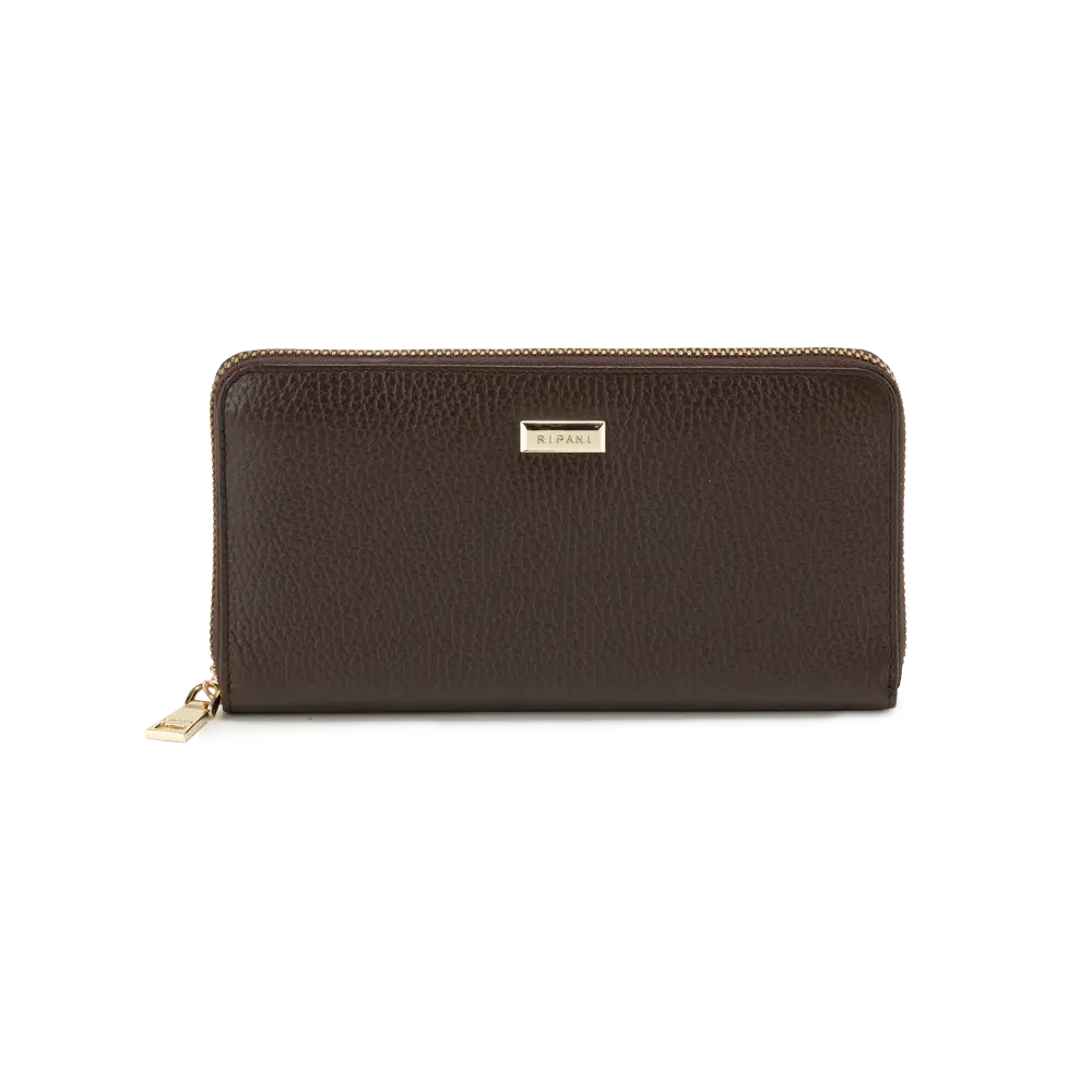 Portafogli donna con zip around. Scomparti interni multitasche - cioccolato