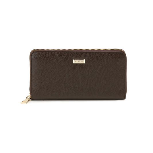 Portafogli donna con zip around. Scomparti interni multitasche - cioccolato