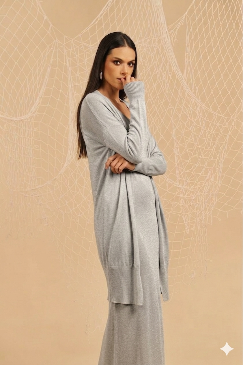 Cardigan lungo in viscosa - perla